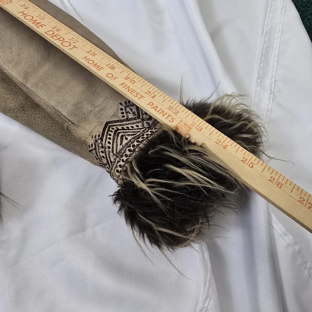 Weatherproof Garment Co. Vtg  Suede Leather Tan Embroidered Penny Lane Coat M - Picture 9 of 17